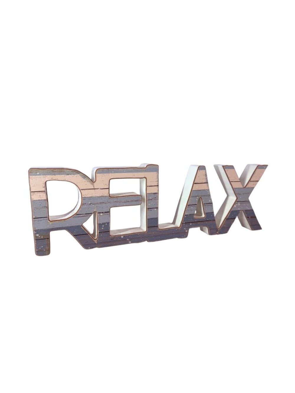 Relax Wooden Block Letters Table Decor With Rustic Striped Finish